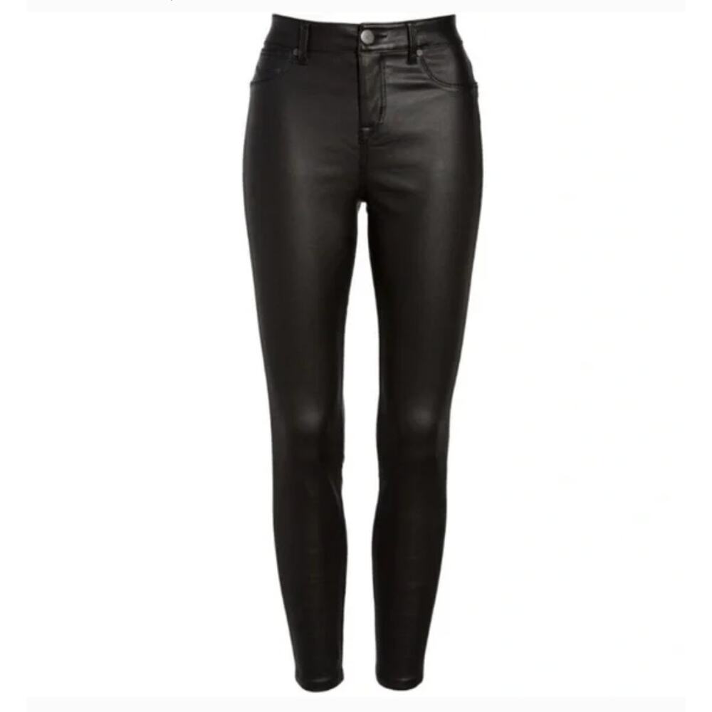 1822 Denim Black Shimmer Leatherette Skinny Pant 30 P / 10 P